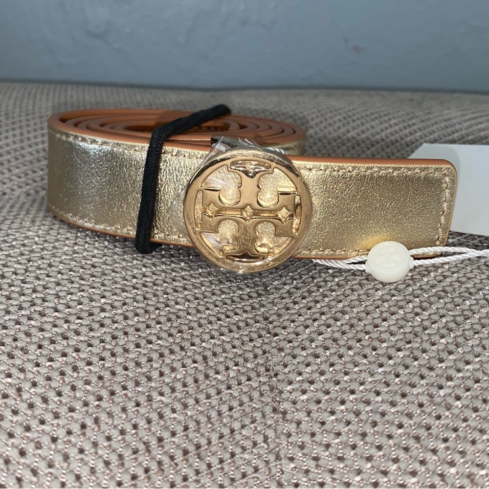 NWT Tory Burch Camelo / Gold Reversible 1” Logo Belt